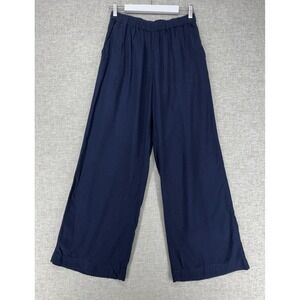 Caslon Pants Womens Small Blue Linen Rayon Wide Leg Pull On Pockets Lightweight